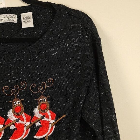 Isabella's Closet Crew Neck Christmas Sweater Embroidered Reindeer Rockettes - Picture 3 of 10